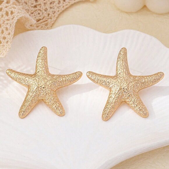 Gold Sexy Women's Cross-Border Hot-Selling Ocean-Themed Starfish Earrings - Picture 4 of 8